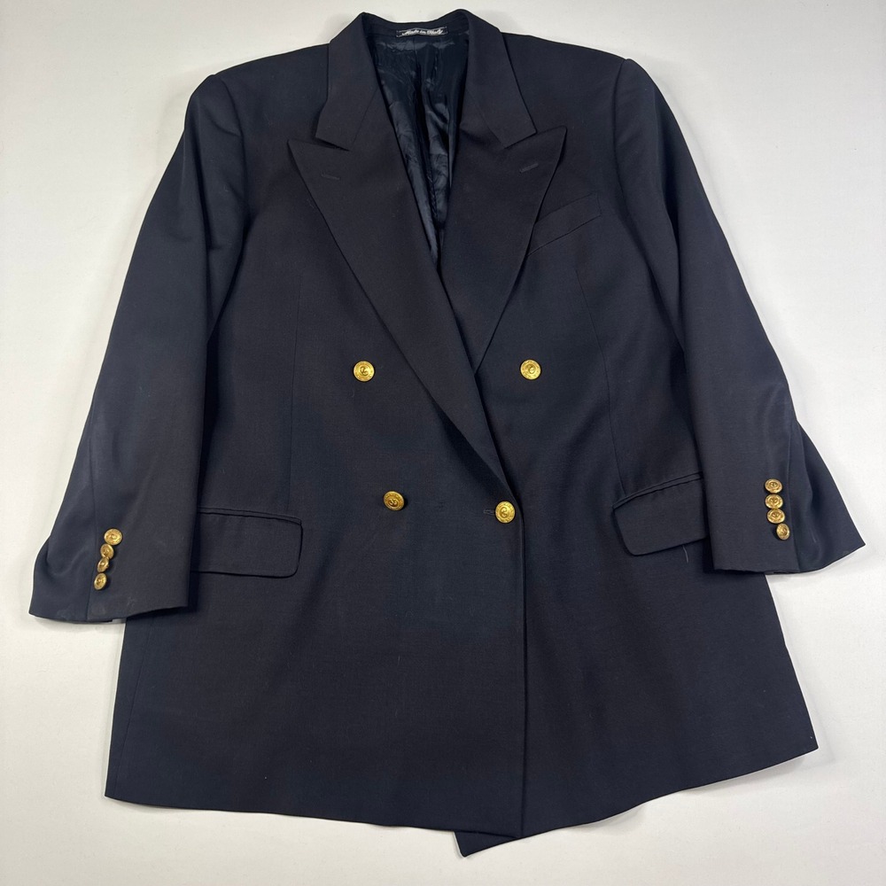 Valentino Double-Breasted Navy Blazer with Gold Buttons